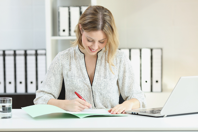 A young woman studying
