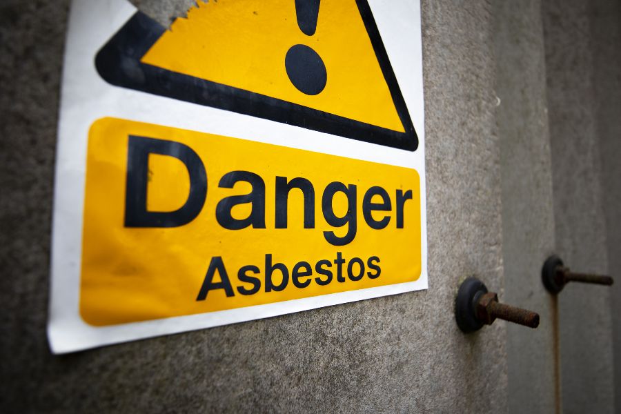 A sign warning of asbestos