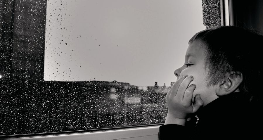 A child looking out of a window