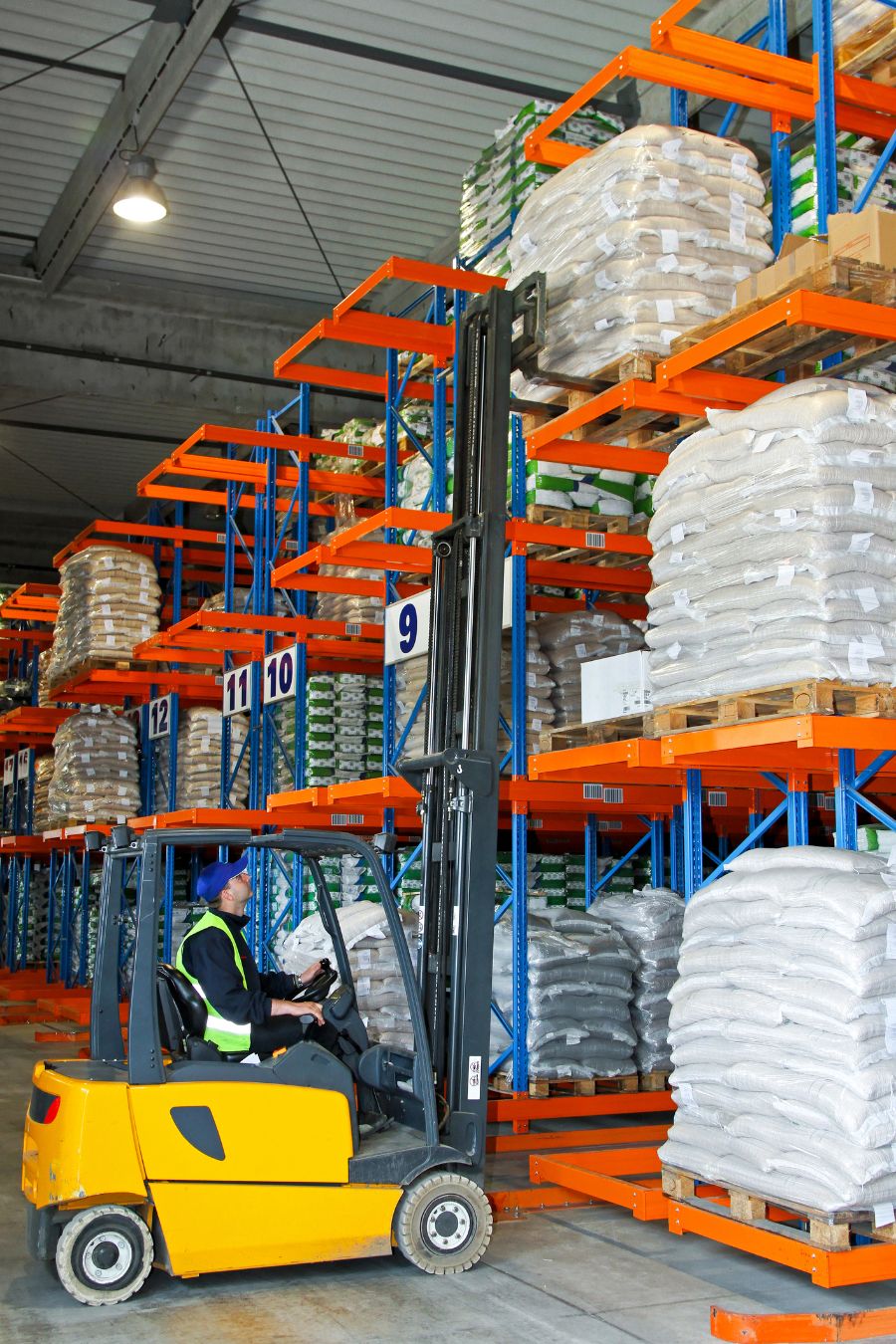 Forklift truck in a warehouse