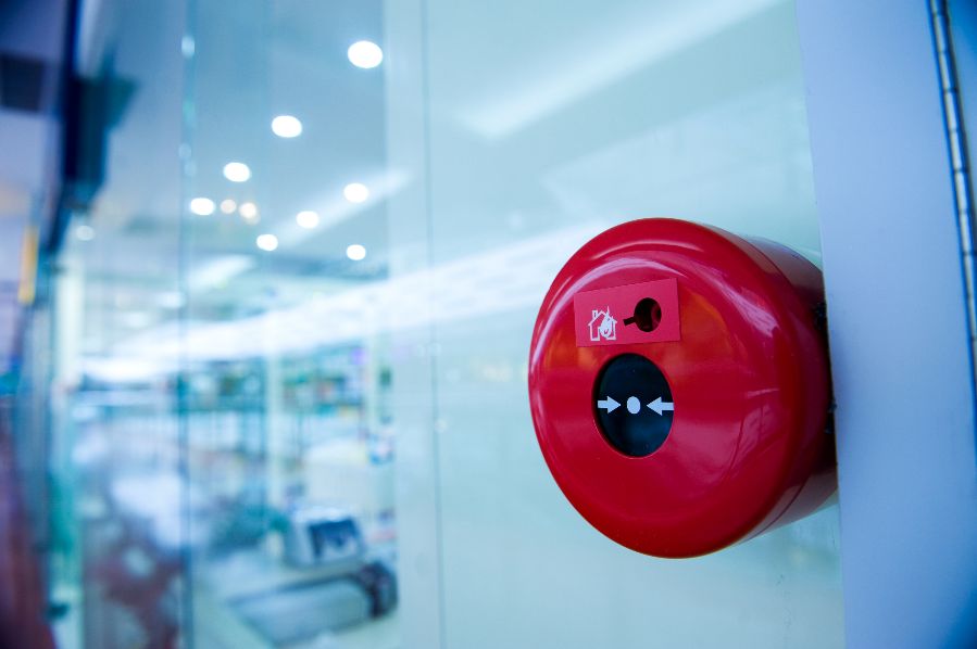 A fire alarm mounted on a wall