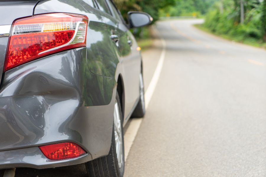 A close-up of the rear of a moving car