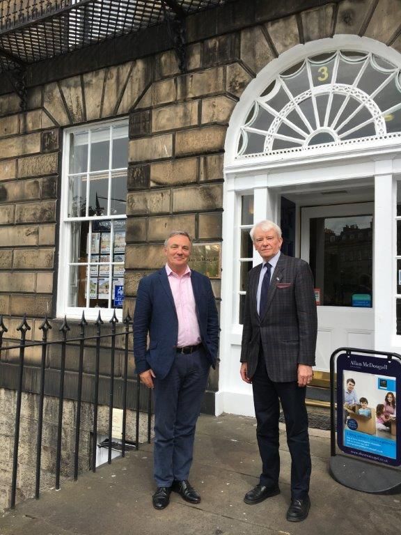 Edward McLeish with the David Harris on a visit to Allan McDougall Solicitors, Edinburgh